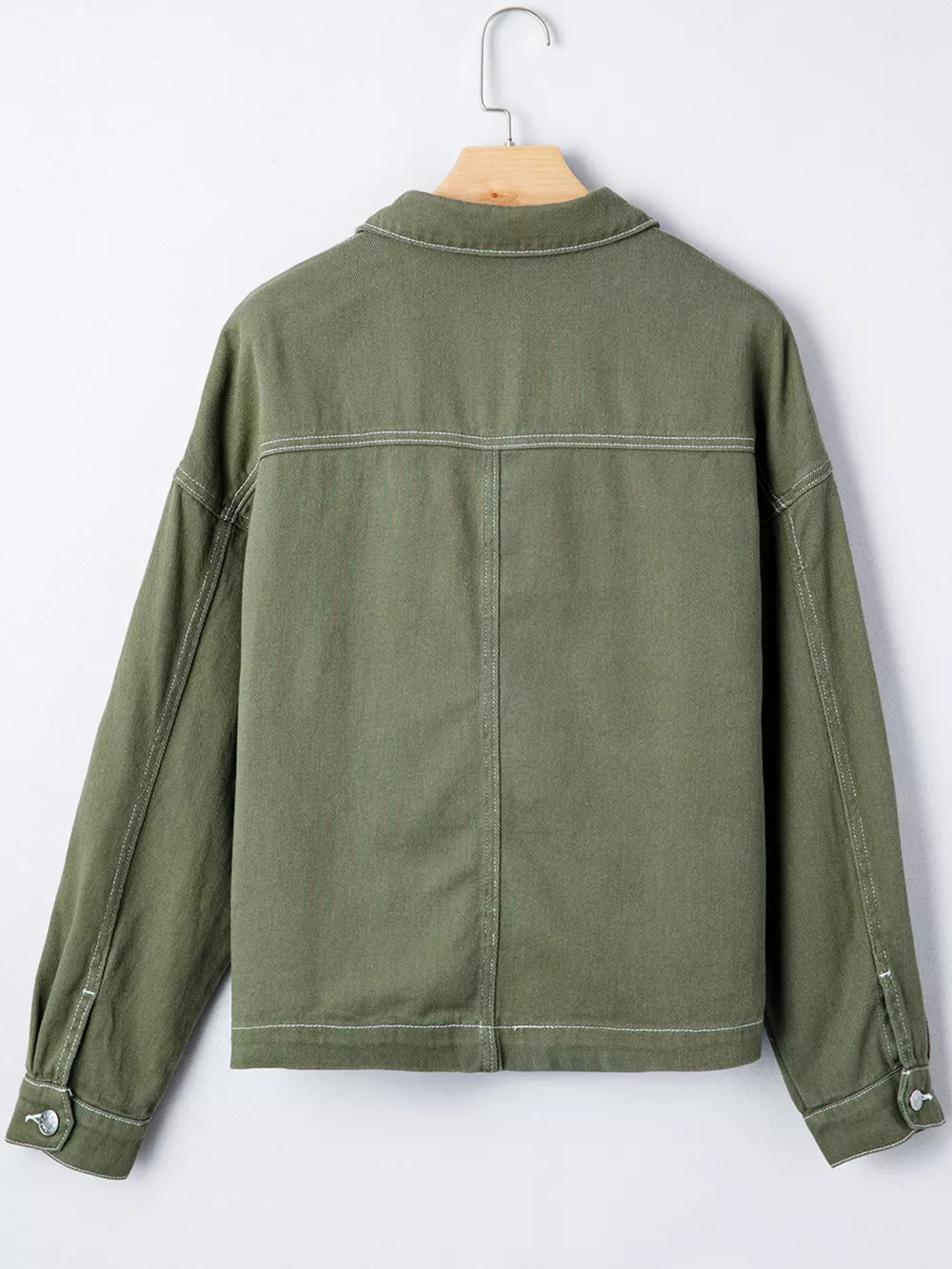 Patched Pocket Collared Button Front Boyfriend Denim Jacket, image 7
