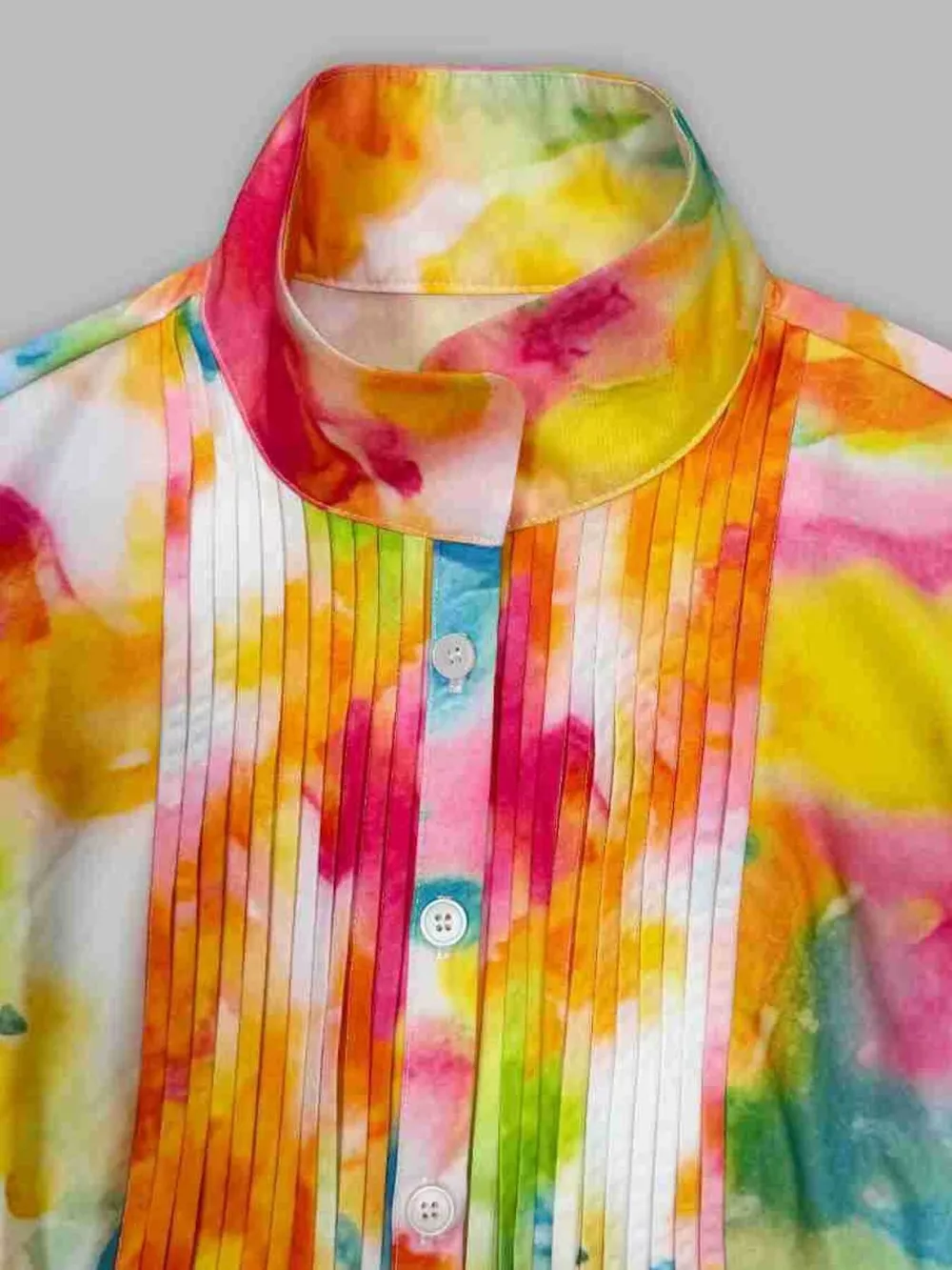 Watercolor Print Long-Sleeve Button-Down Maxi Dress, image 2