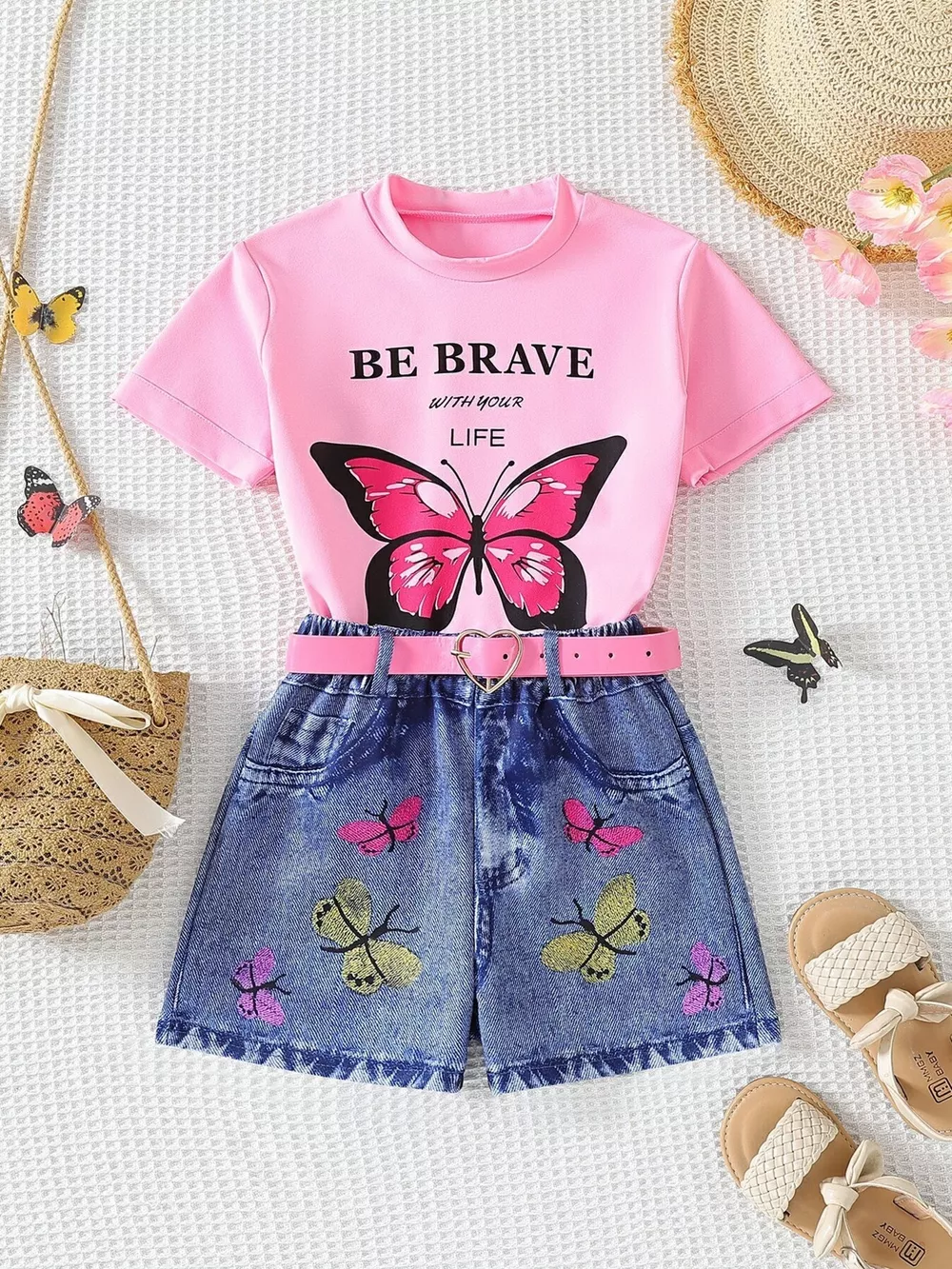 Children's Butterfly Graphic Tee and Shorts Set