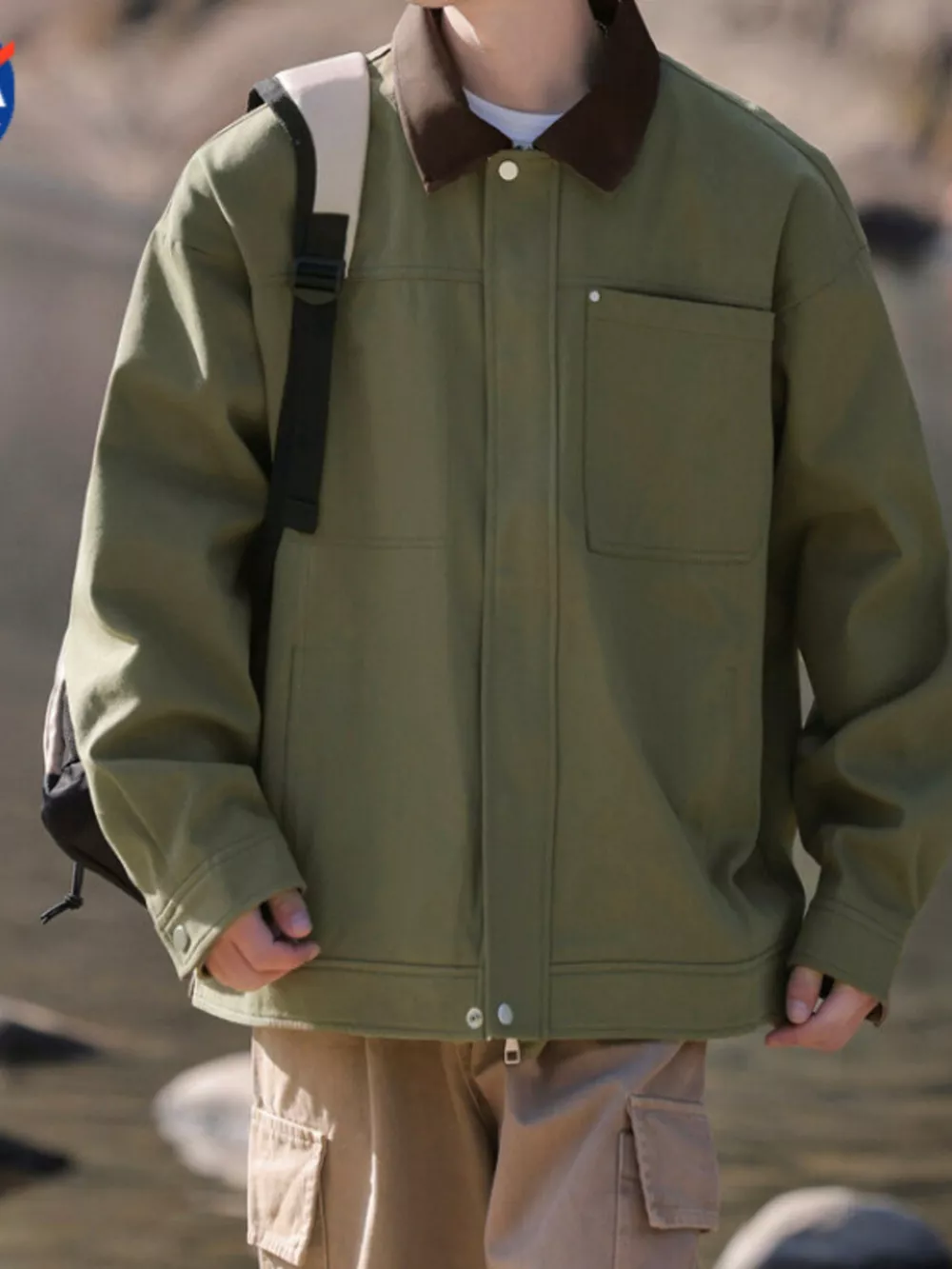 Men's Plus Size Contrast Collar Casual Jacket, image 6