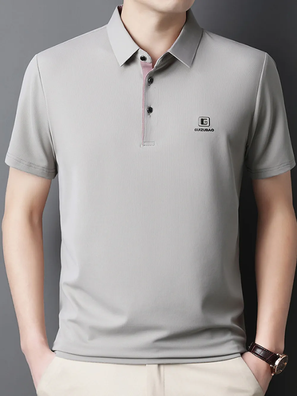 Men's Full Size Button Detail Short Sleeve Polo Plus Size