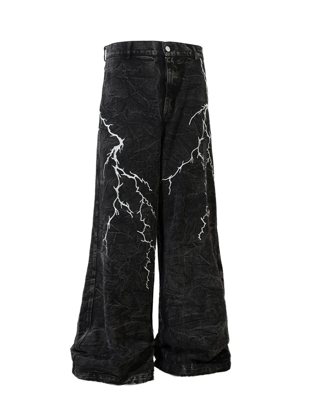 Men's Lightning Pattern Wide Leg Jeans, image 3