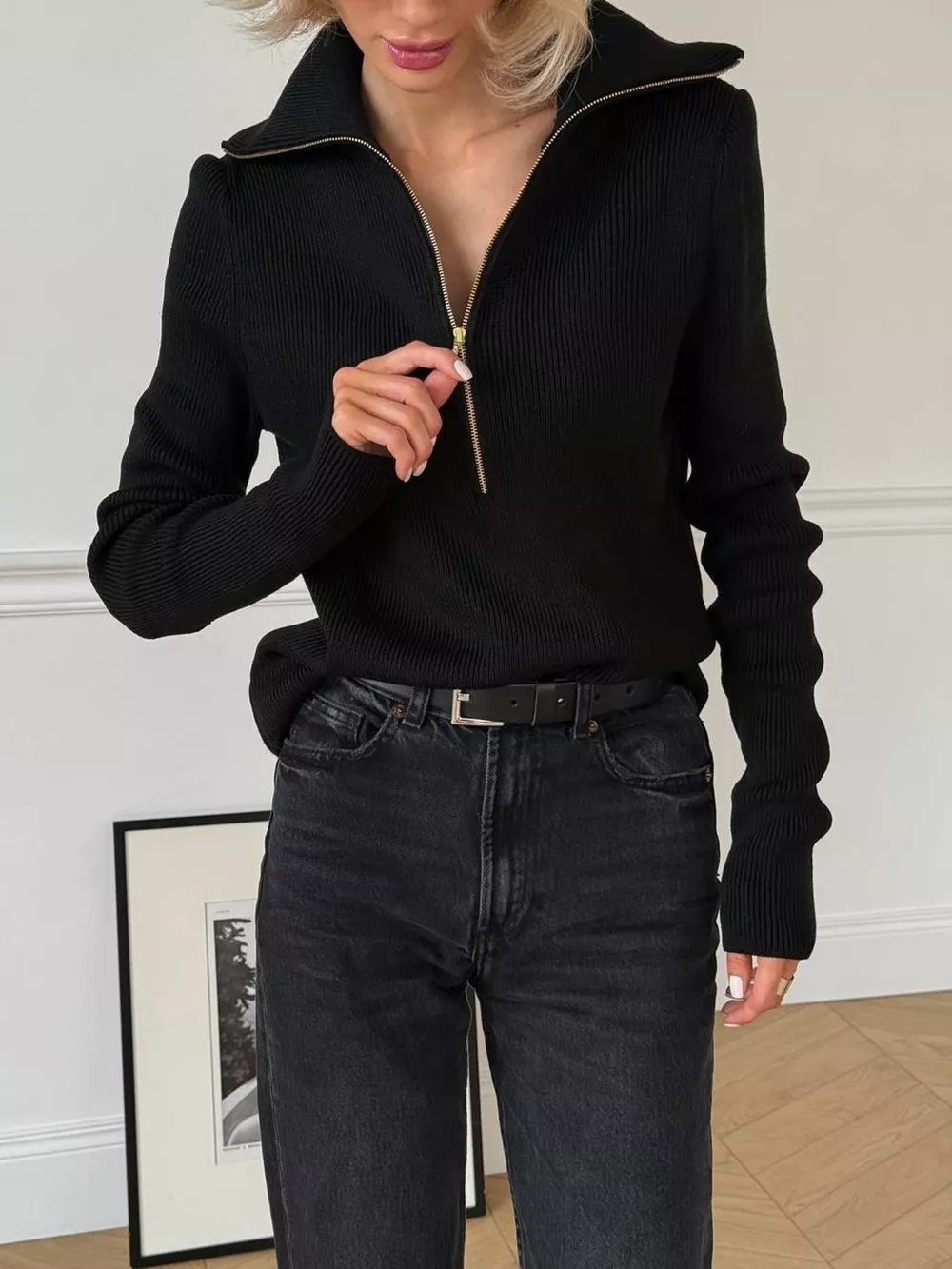 Ribbed Knit Quarter-Zip Sweater, image 8