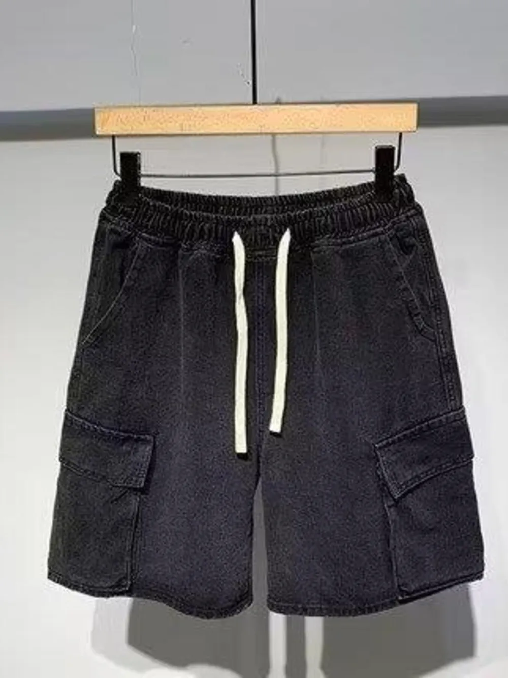 Men's Full Size Elastic Waist Washed Denim Cargo Shorts Plus Size