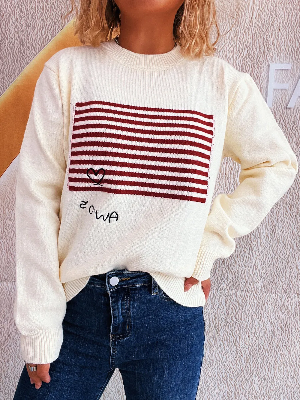 Striped Round Neck Long Sleeve Sweater, image 7