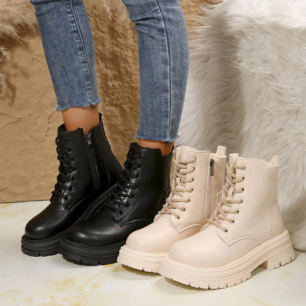 Lace Up Round Toe Platform Boots, image 2