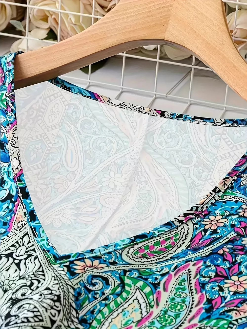 Plus Size Paisley Print V-Neck Short Sleeve Dress, image 3