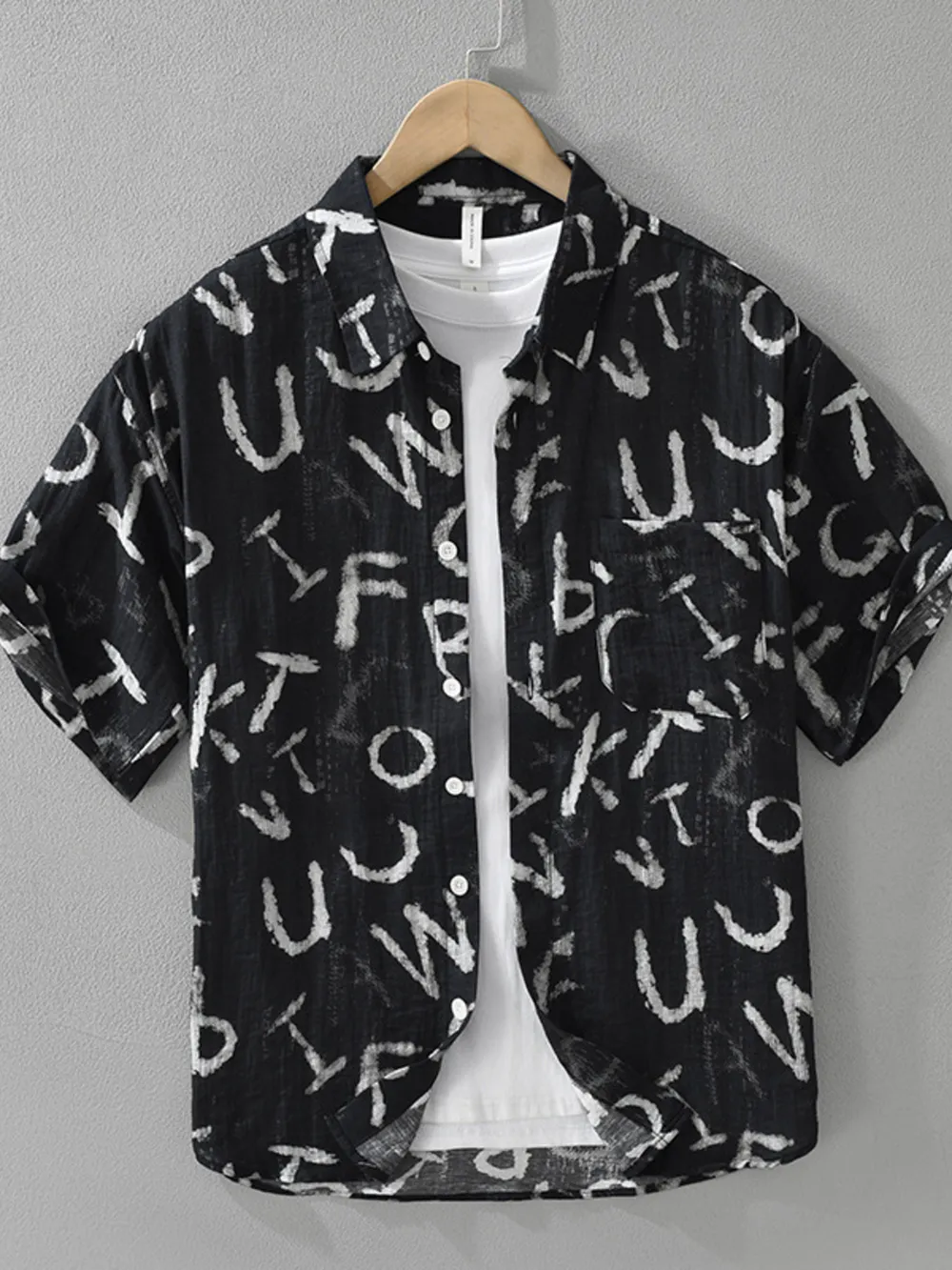 Men's Plus Size Letter Print Short Sleeve Shirt
