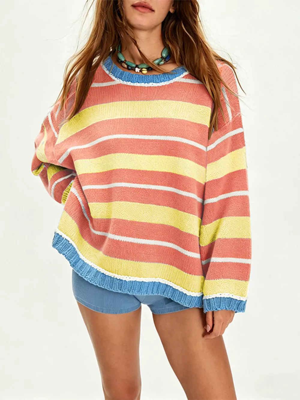 Oversized Striped Crew Neck Sweater, image 8
