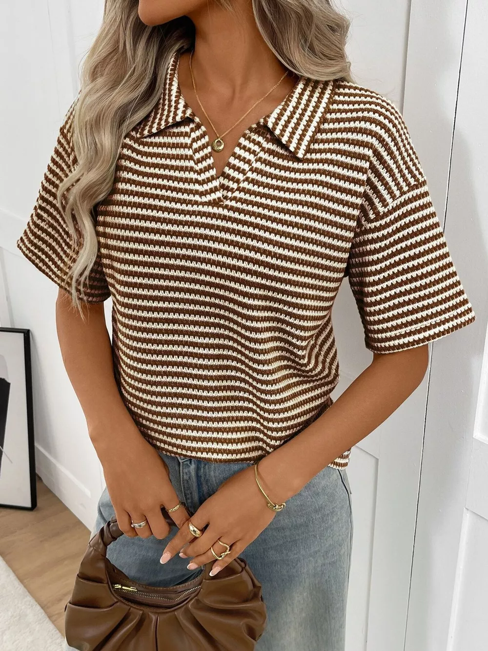 Striped Knit Short Sleeve Top, image 5