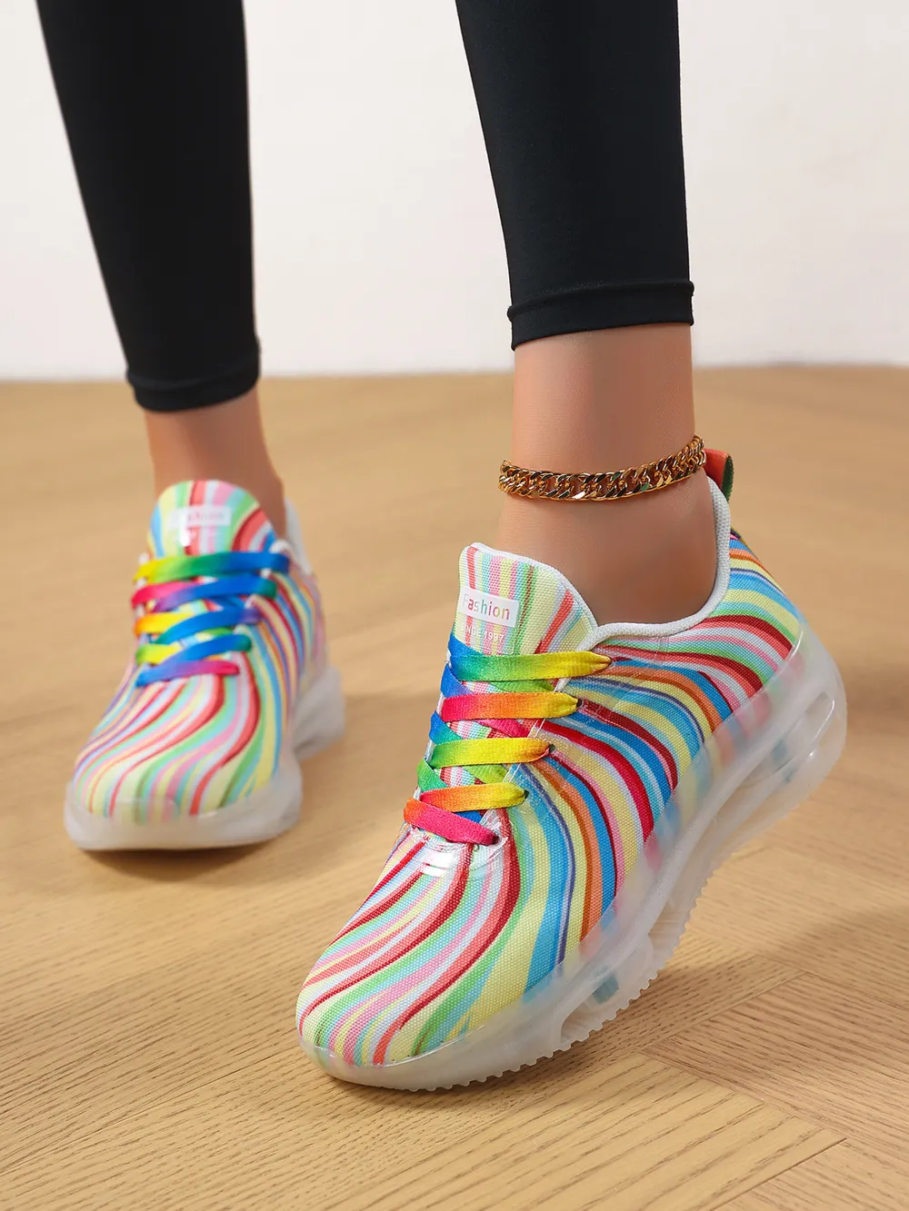 Rainbow Swirl Lace Up Athletic with Transparent Sole