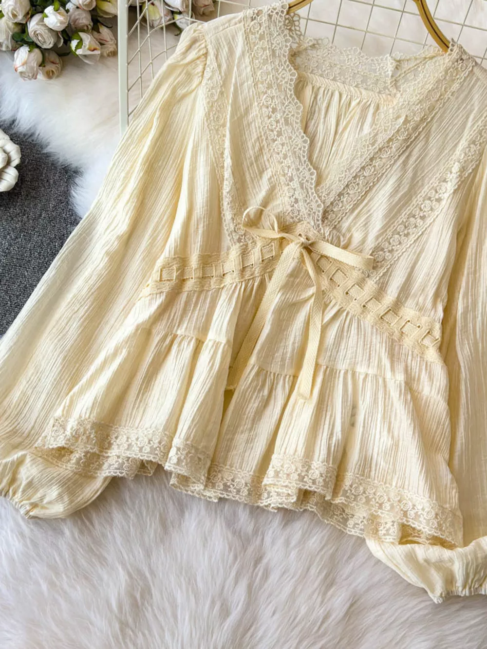 Lace Detail V-Neck Blouse, image 5