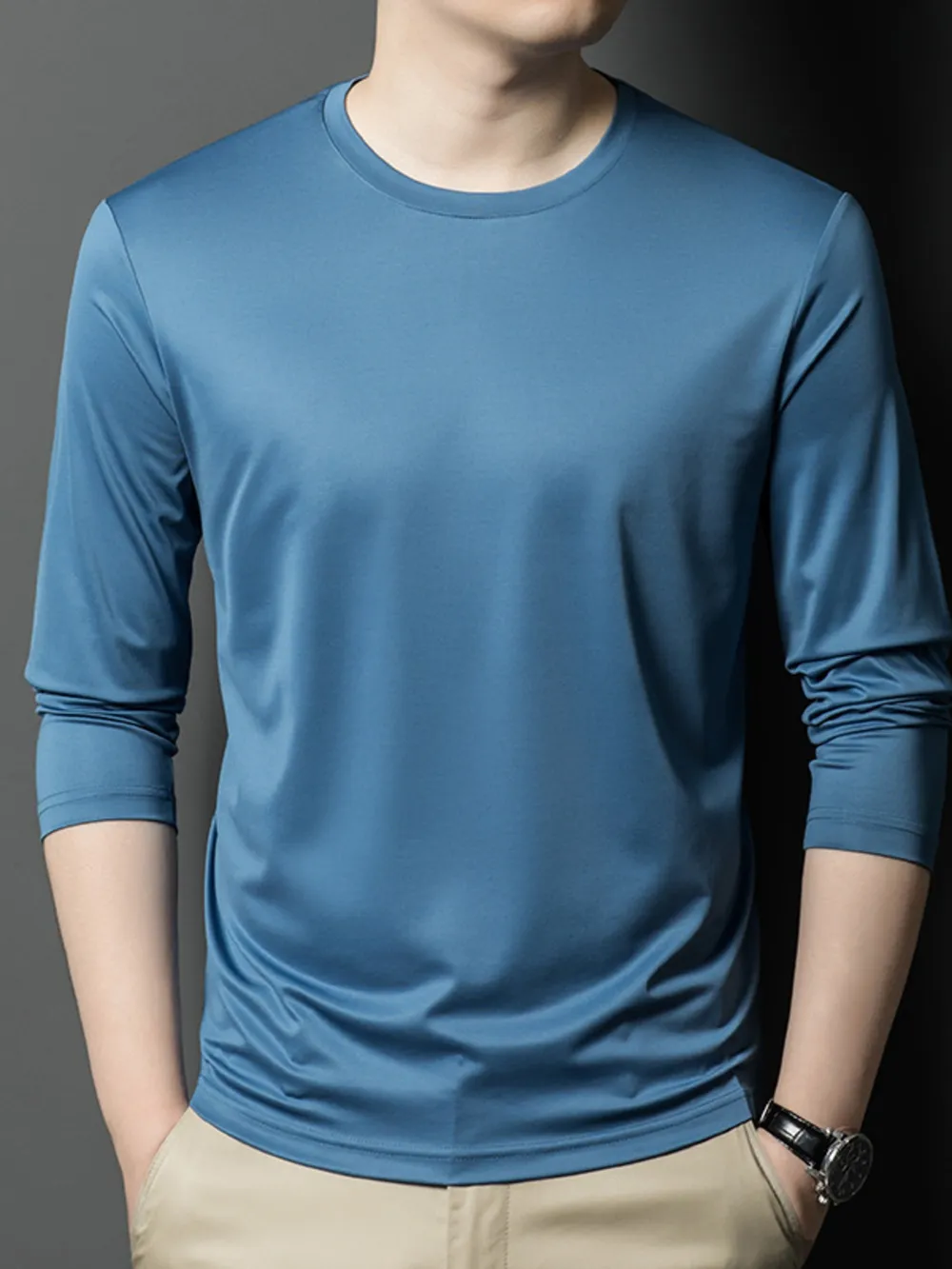 Men's Plus Size Round Neck Long Sleeve T-Shirt, image 9