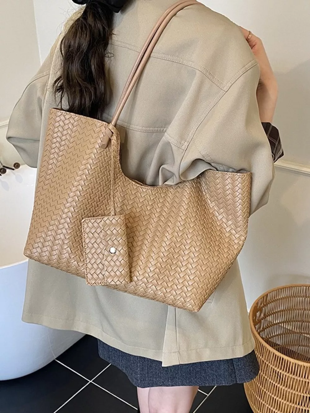 Woven Texture Large Capacity Tote Bag, image 18