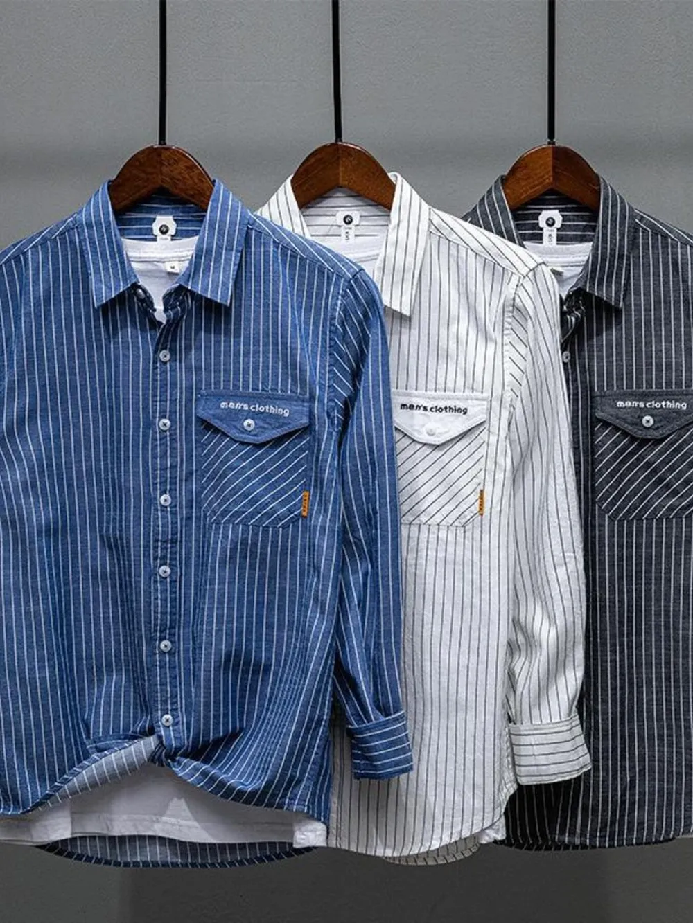 Men's Plus Size Striped Button Up Long Sleeve Shirt, image 5