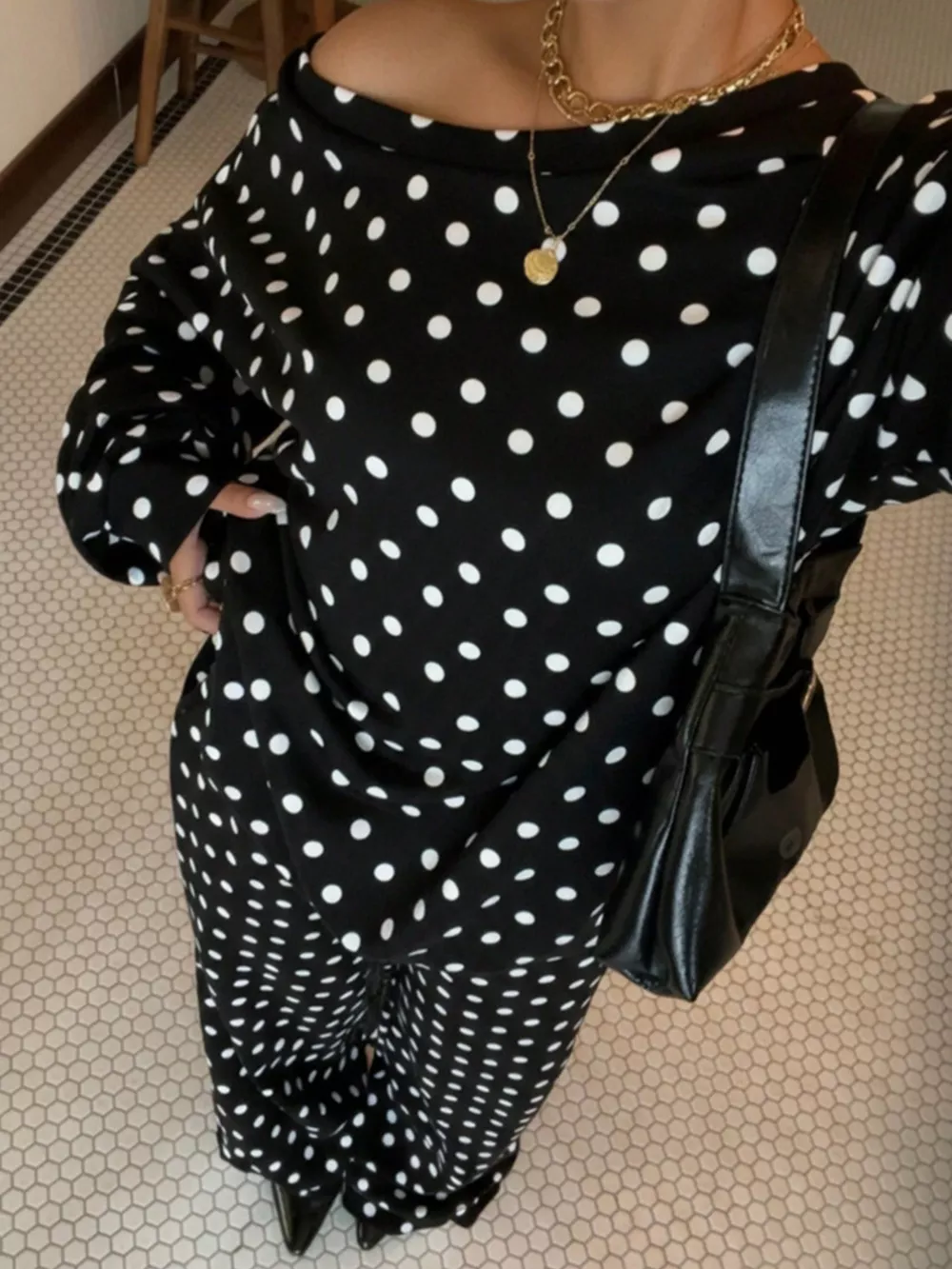 Polka Dot Long Sleeve Top and Pants Set, image 10