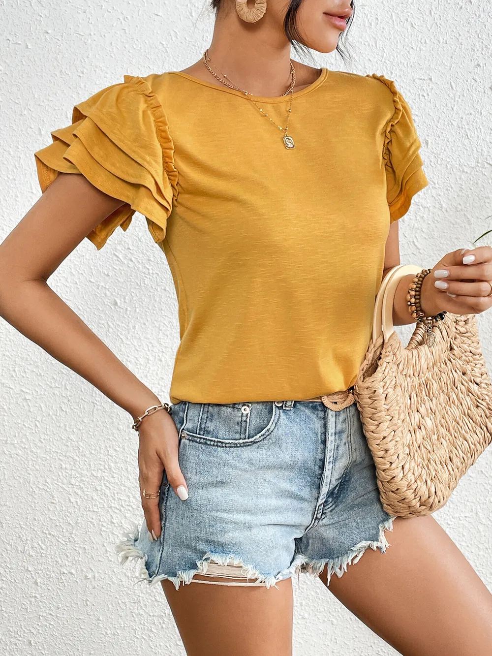 Ruffle Sleeve Round Neck T-Shirt, image 6