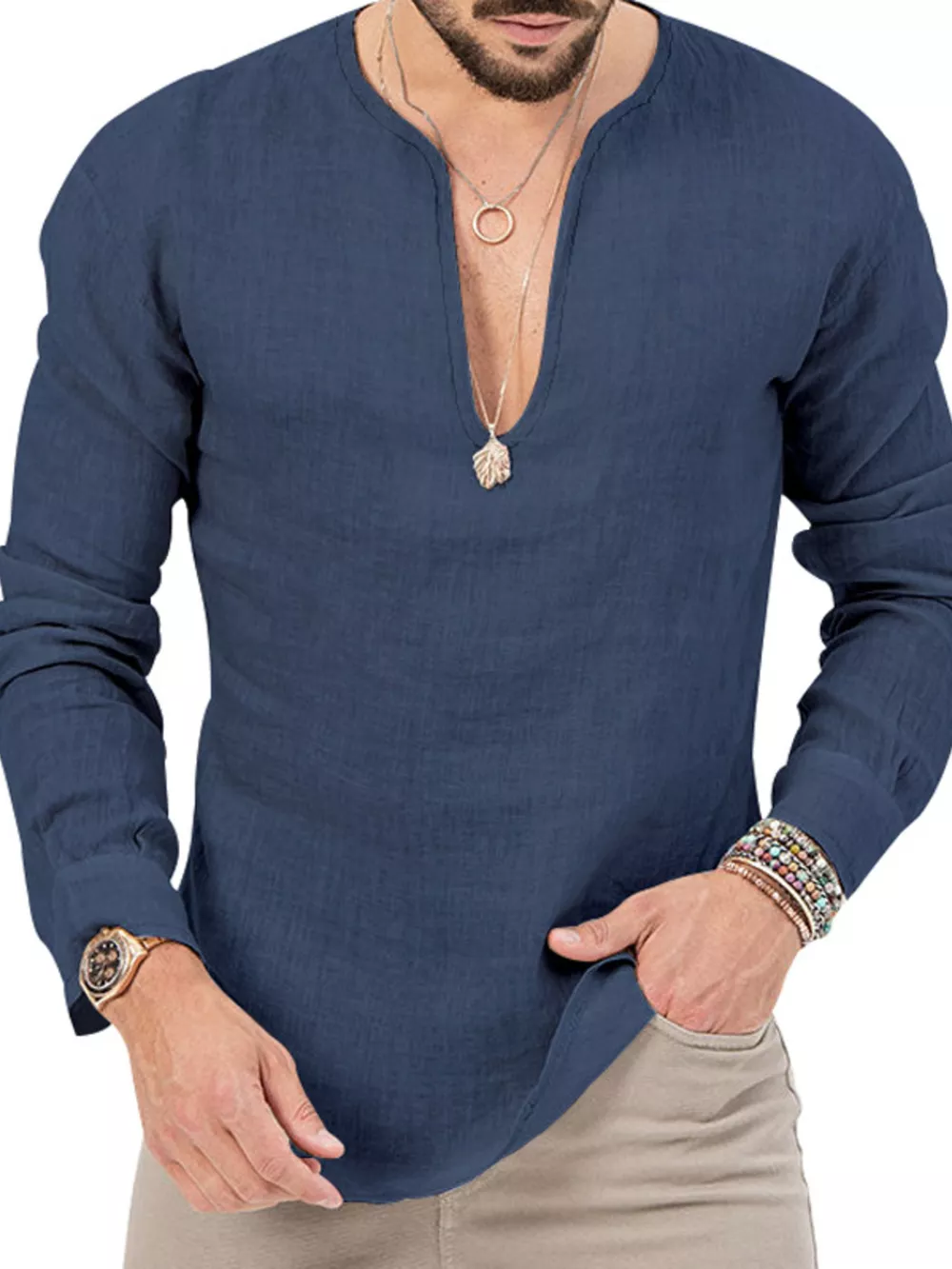 Men's Full Size Slim Fit Long Sleeve Blouse Plus Size, image 20