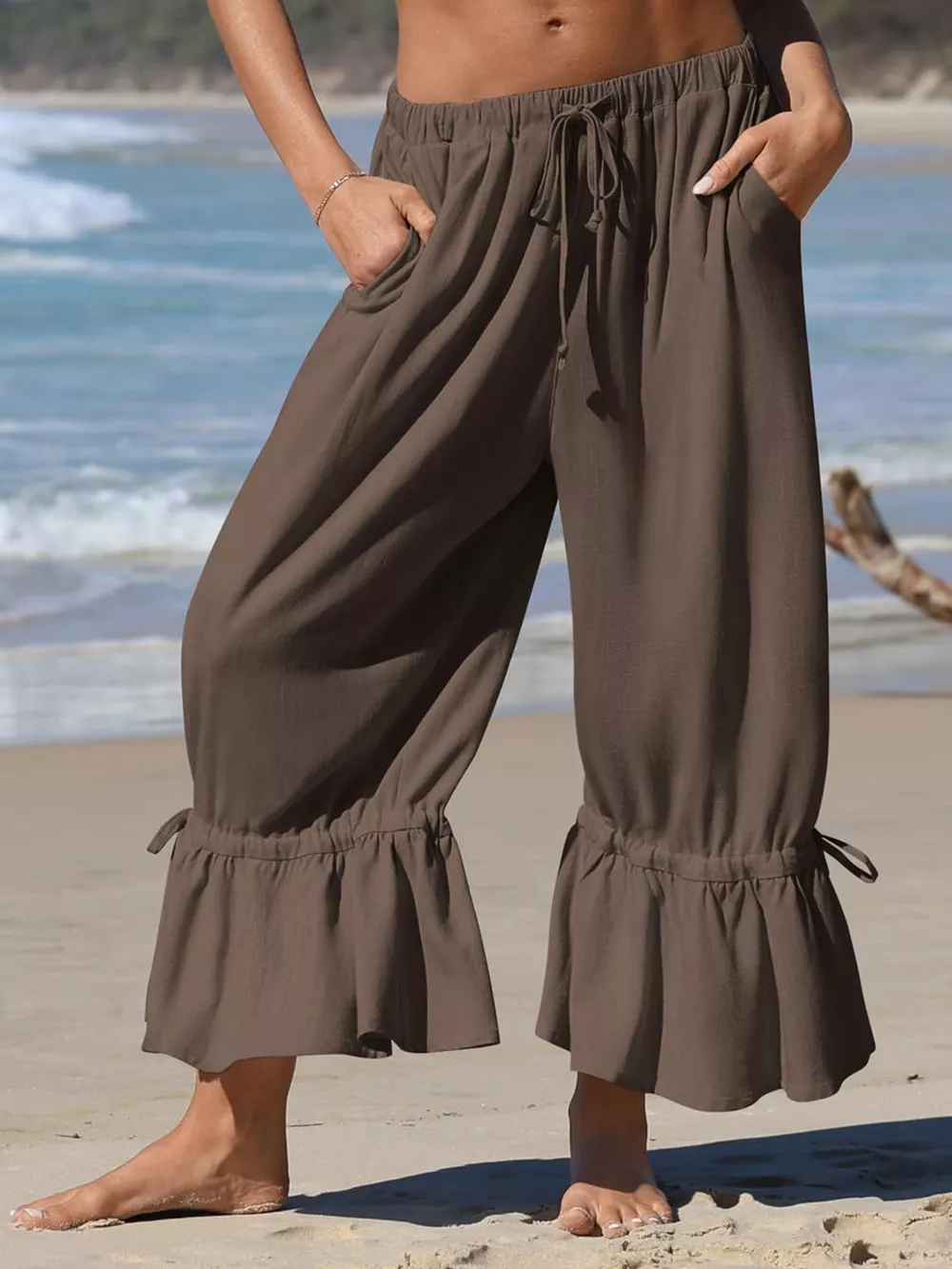Full Size Wide-Leg Pants with Ruffle Hem Plus Size, image 7
