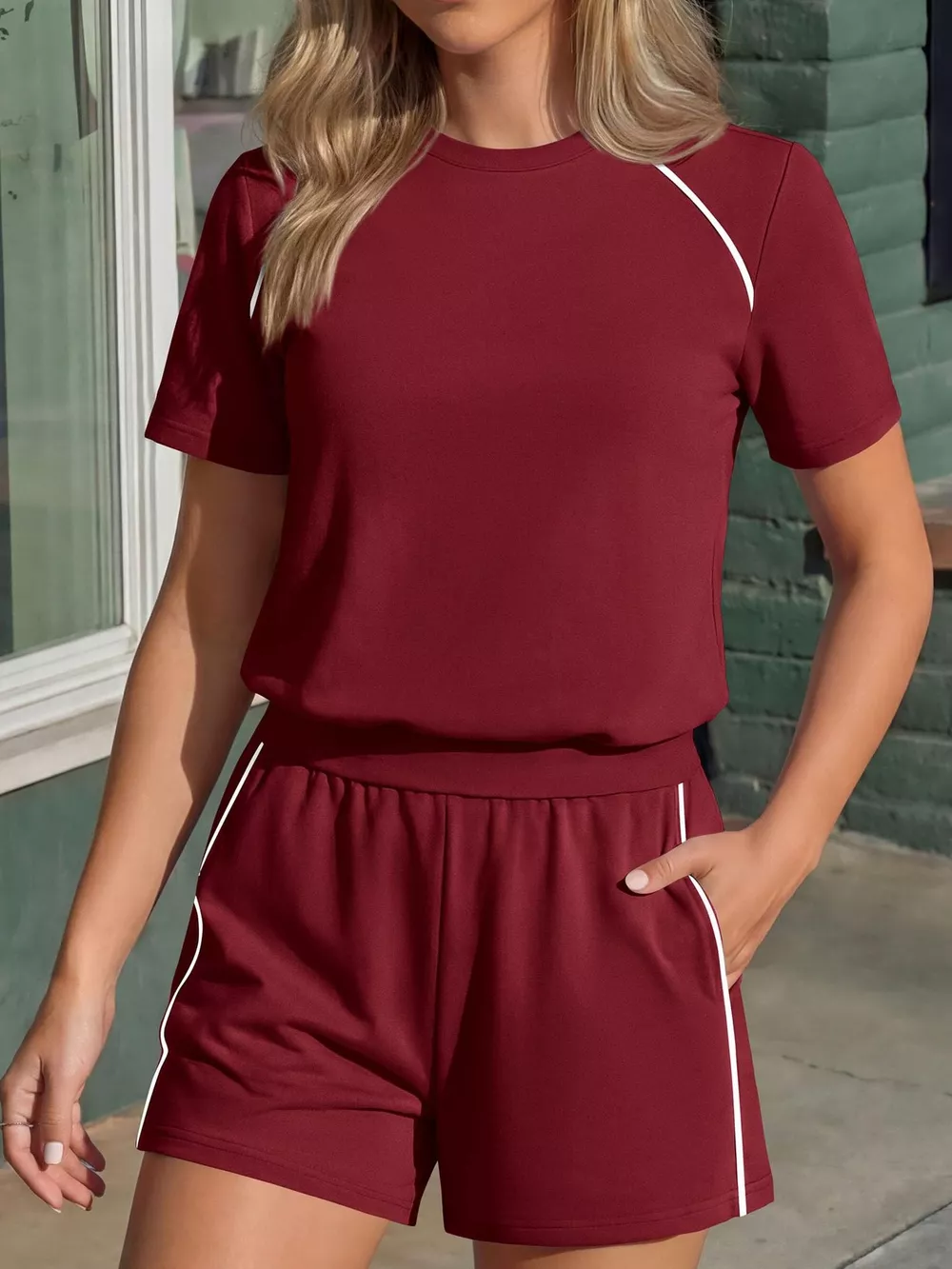 Contrast Trim Short Sleeve T-Shirt and Shorts Set, image 9