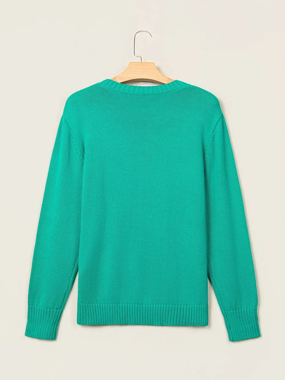 Merry Print Ribbed Trim Round Neck Loose Fit Sweater, image 18