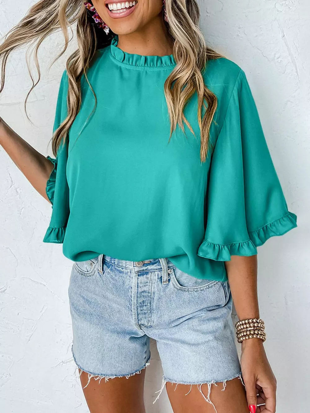 Ruffle Trim Half Sleeve Blouse, image 5