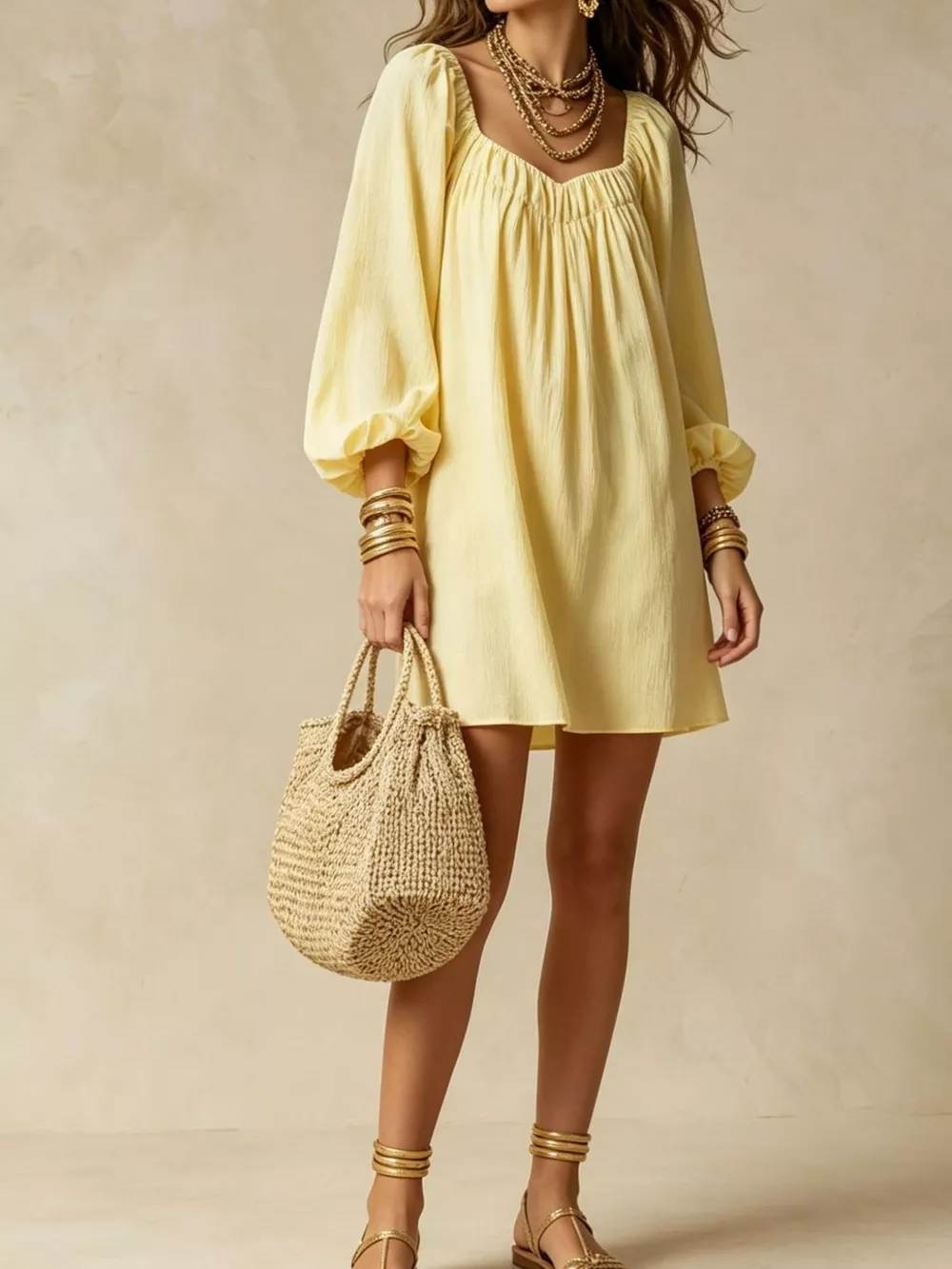 Flowy Balloon Sleeve Mini Dress, image 4