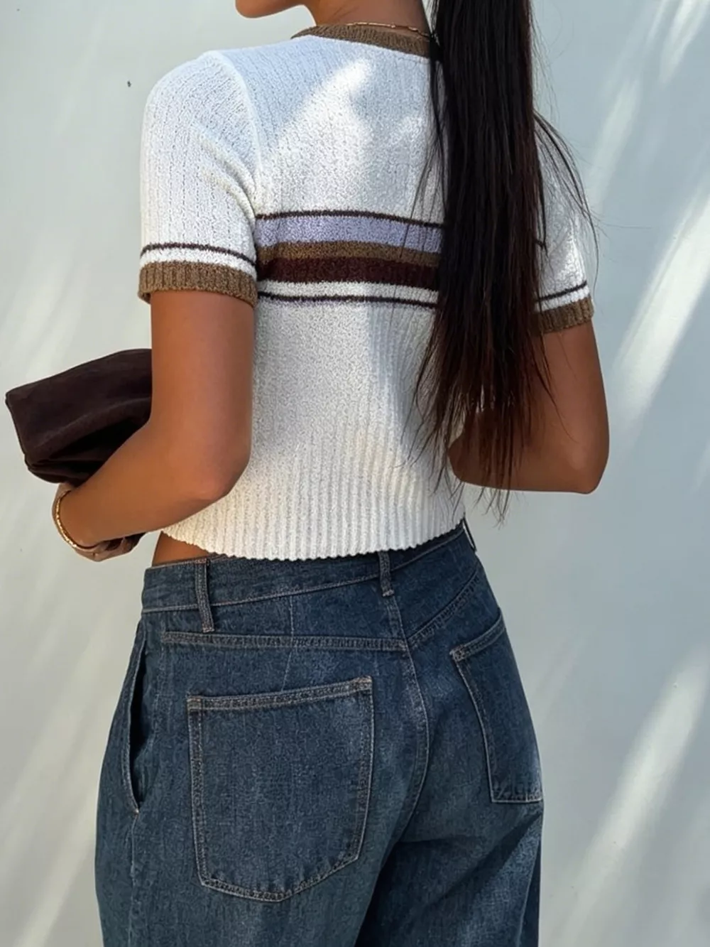 Striped Short Sleeve Knit Top, image 4