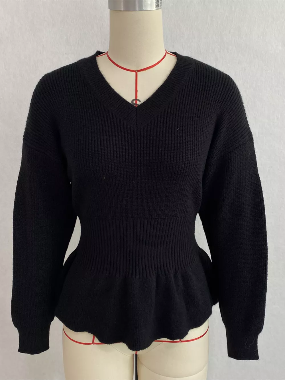 V-Neck Peplum Hem Ribbed Knit Top, image 14