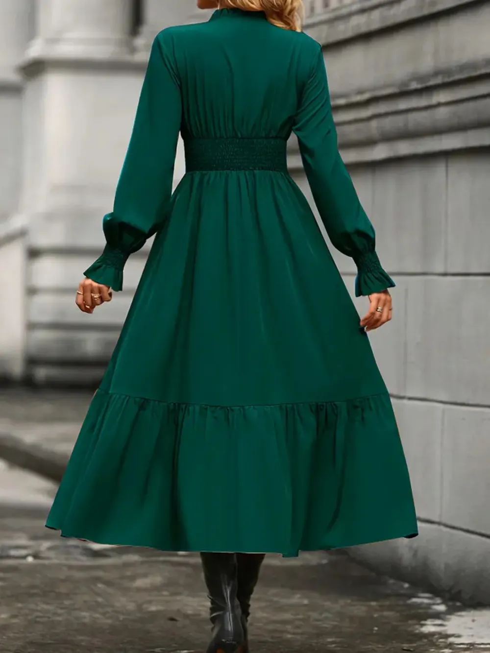 Notched Long Sleeve Tiered Dress, image 6