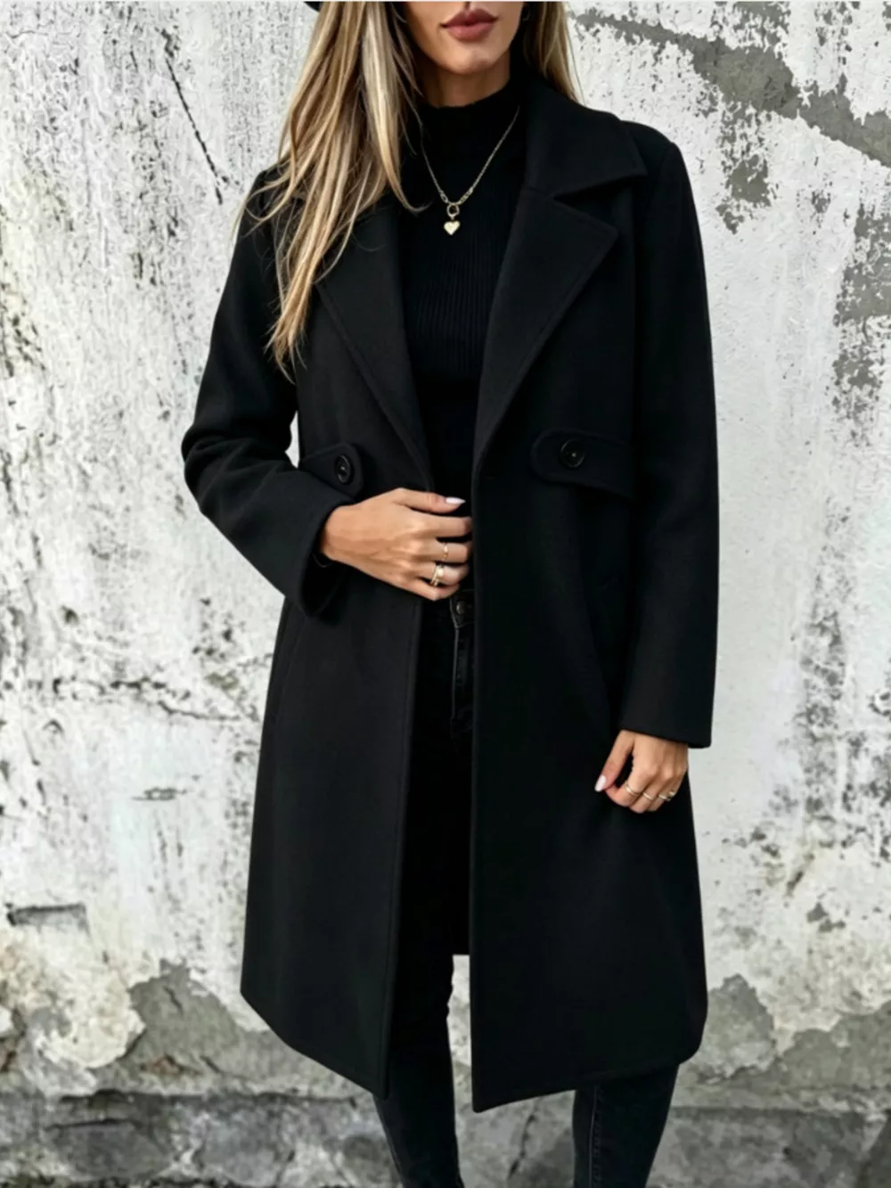 Full Size Lapel Collar Longline Overcoat Plus Size, image 5