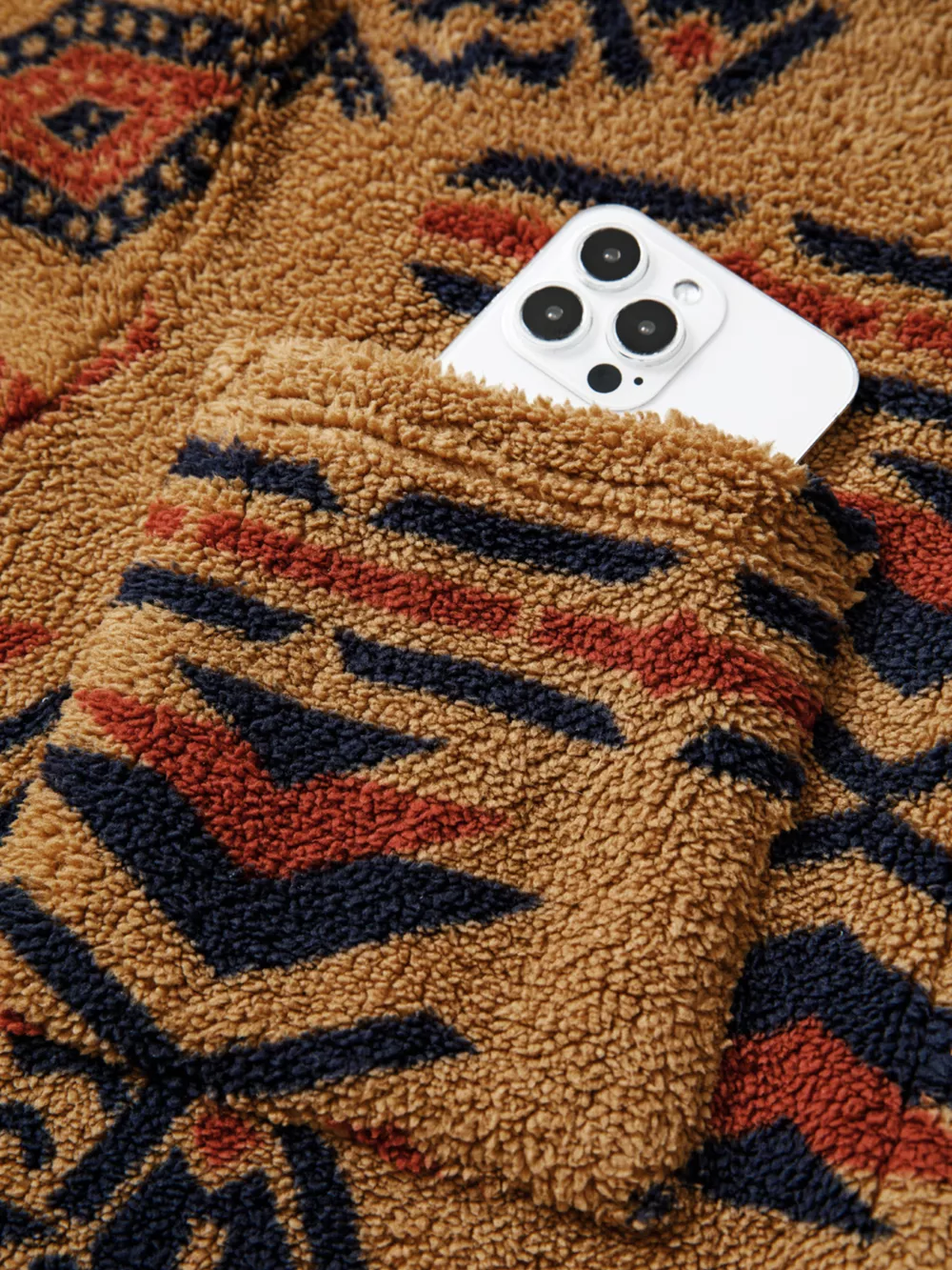 Western Aztec Pattern Fleece Button-Up Shacket, image 3