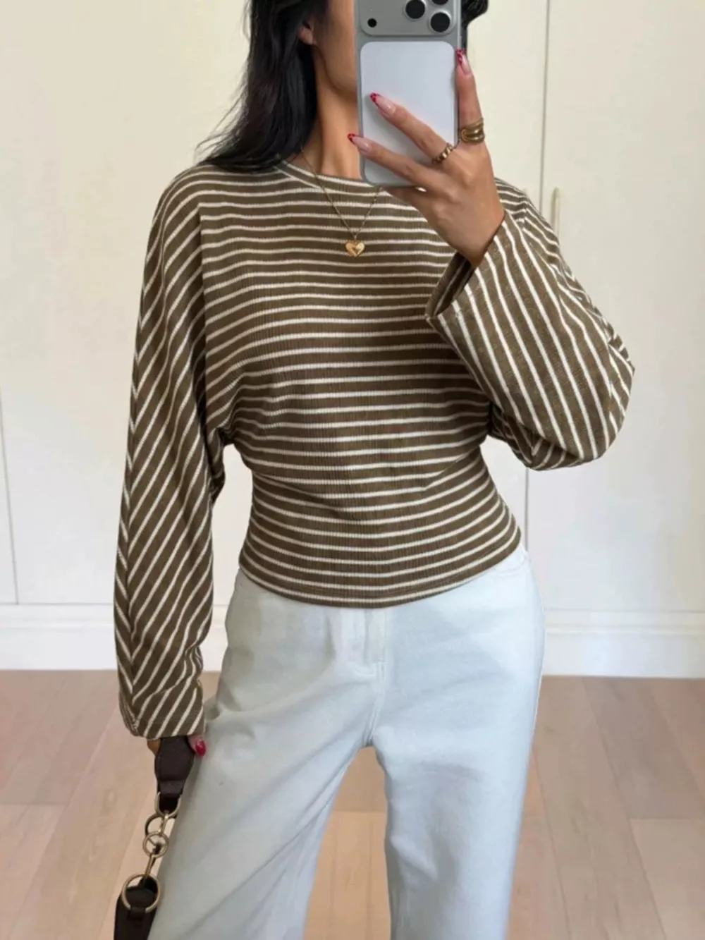 Casual Striped Long Sleeve Batwing T-Shirt, image 15