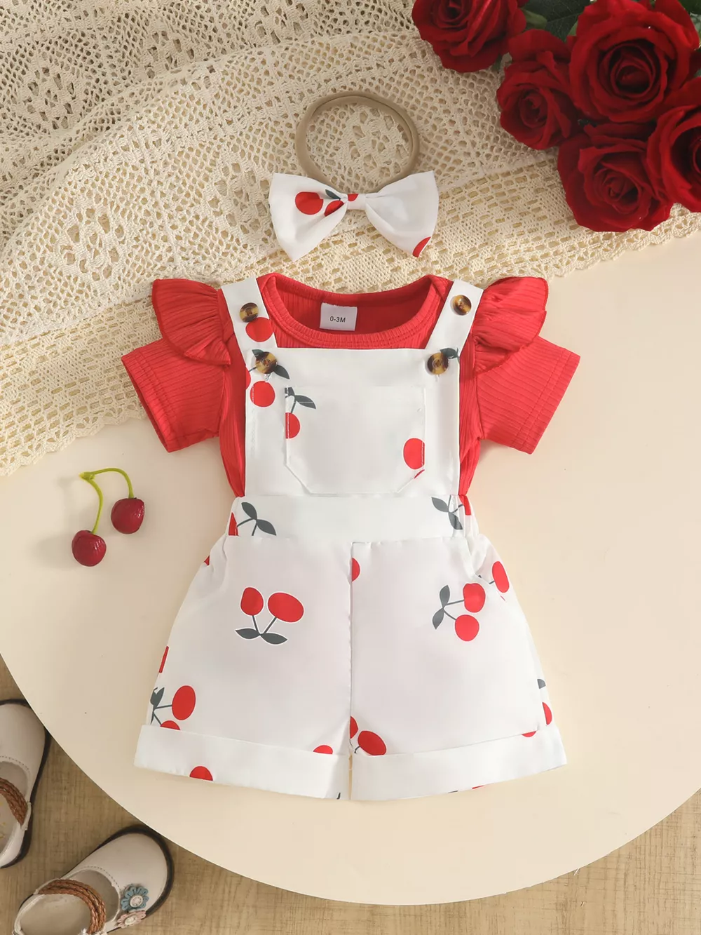Children's Floral Print Overalls and Ribbed Top Set with Bow Headband, image 7