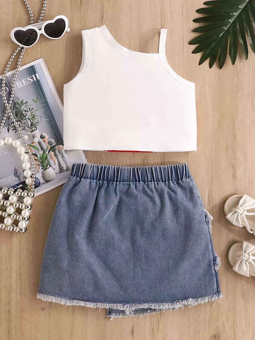 Children's American Flag Tank Top & Star Denim Skirt Set, image 6