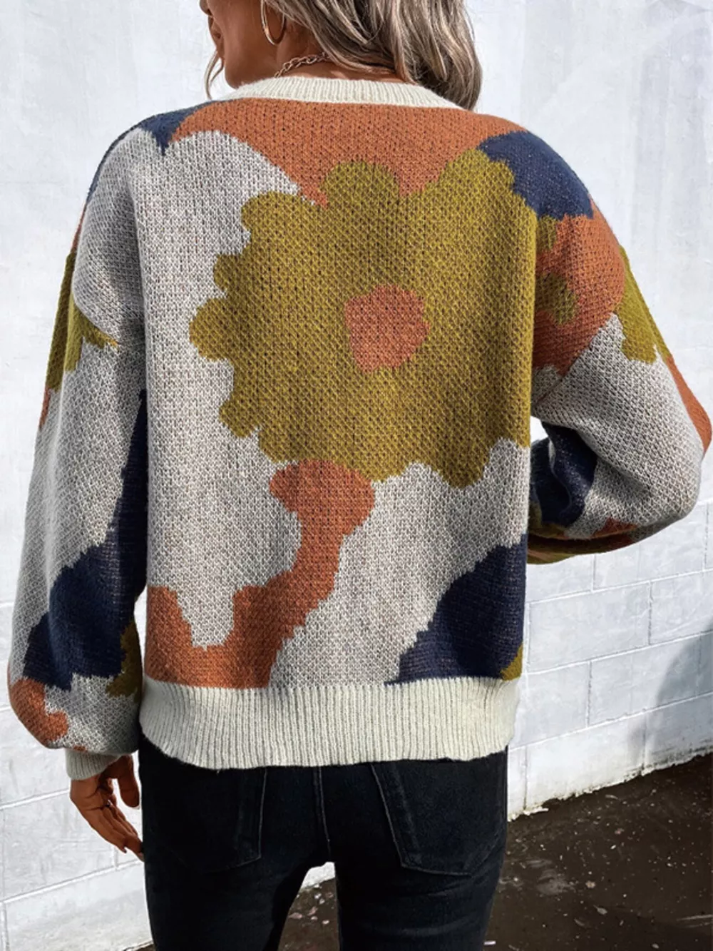 Floral Pattern Round Neck Sweater, image 6