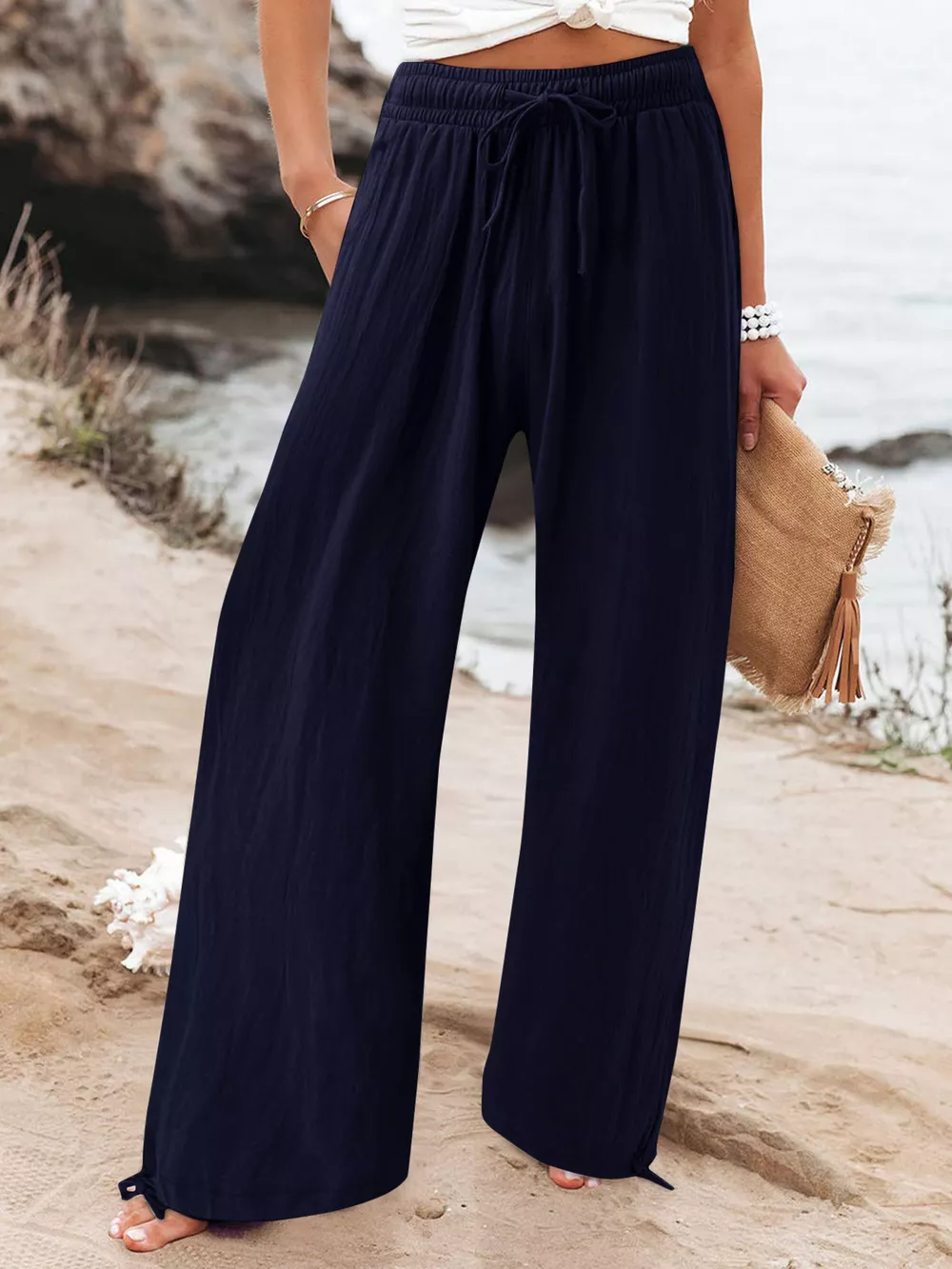 Full Size Drawstring Wide Leg Pants Plus Size, image 14