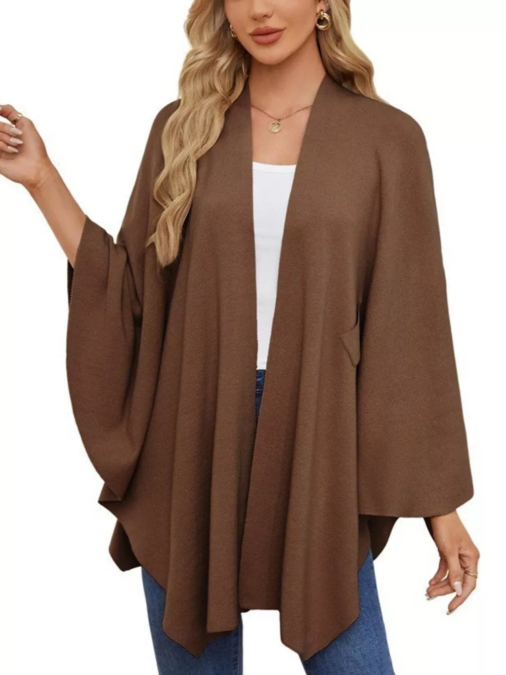 Solid Color Tie-Front Knit Cape Top, image 17