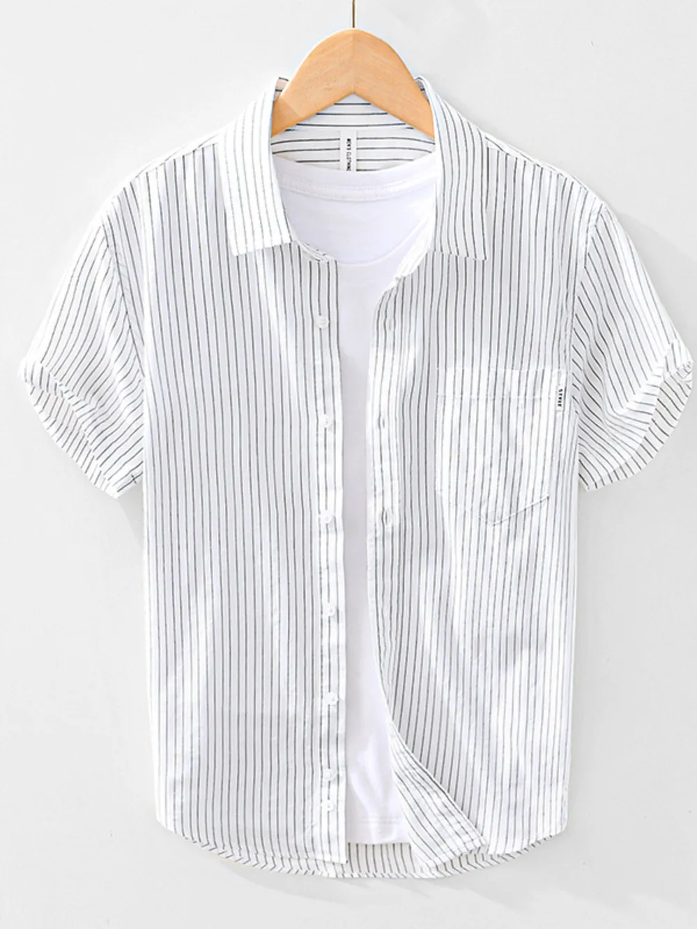Men's Striped Button Up Short Sleeve Shirt, image 3