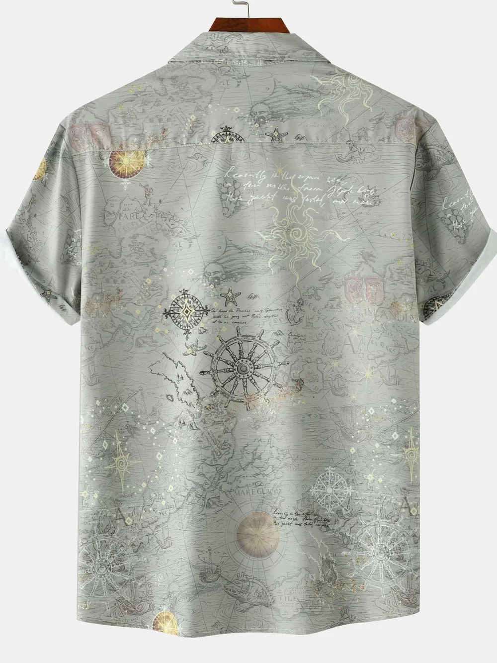 Men's Vintage Map Print Short Sleeve Button Down Shirt, image 2
