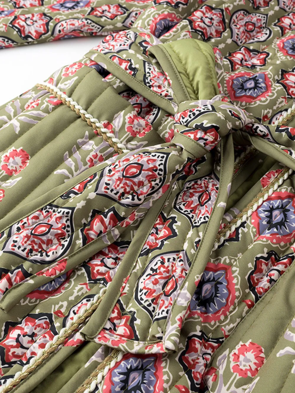 Belted Open Front Floral Winter Coat, image 10