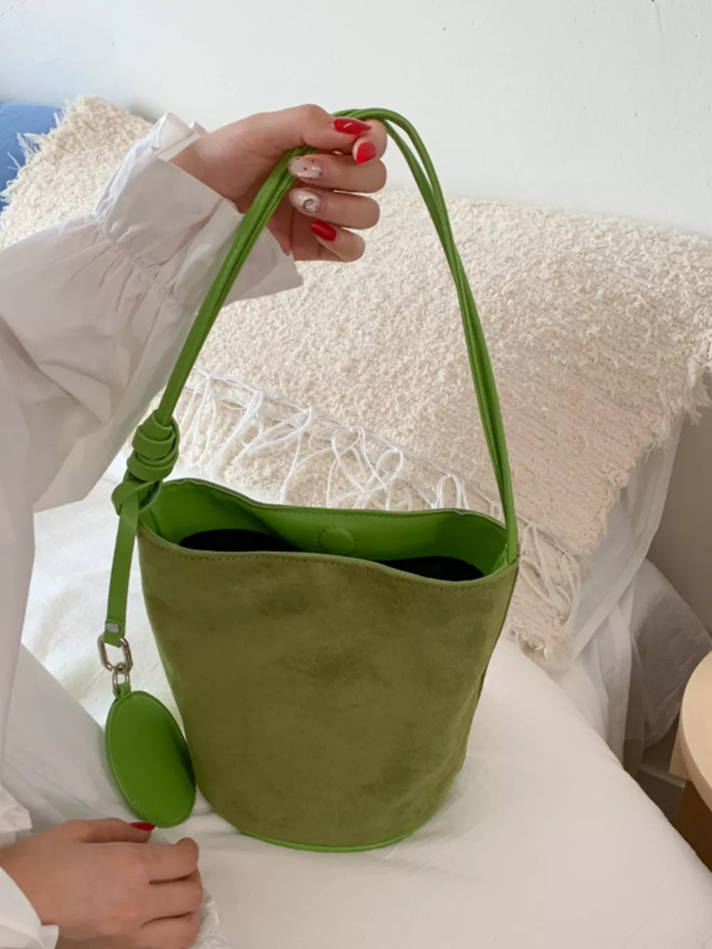 Suede Solid Color Bucket Bag, image 8