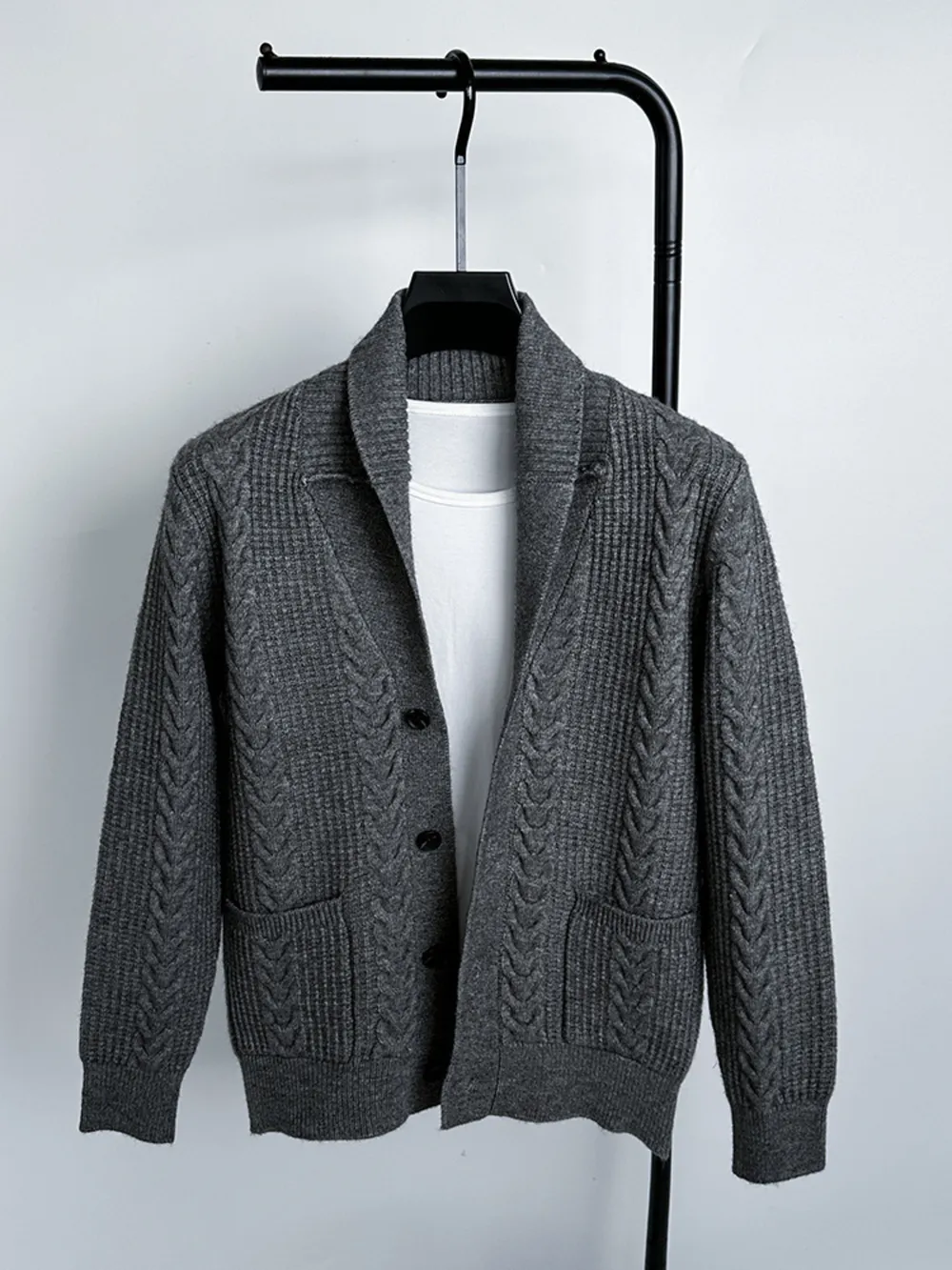 Men's Plus Size Cable Knit Button Up Cardigan, image 2