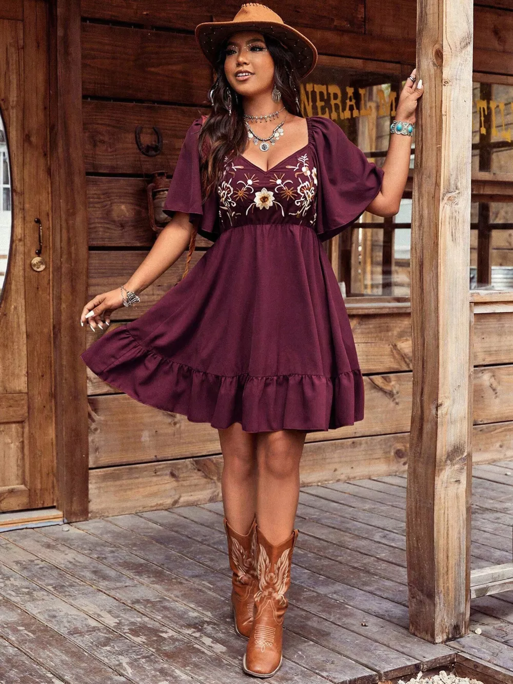 Embroidered Flutter Sleeve Mini Dress, image 22
