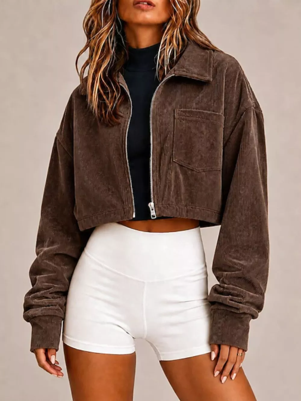 Corduroy Zip Up Cropped Jacket, image 10