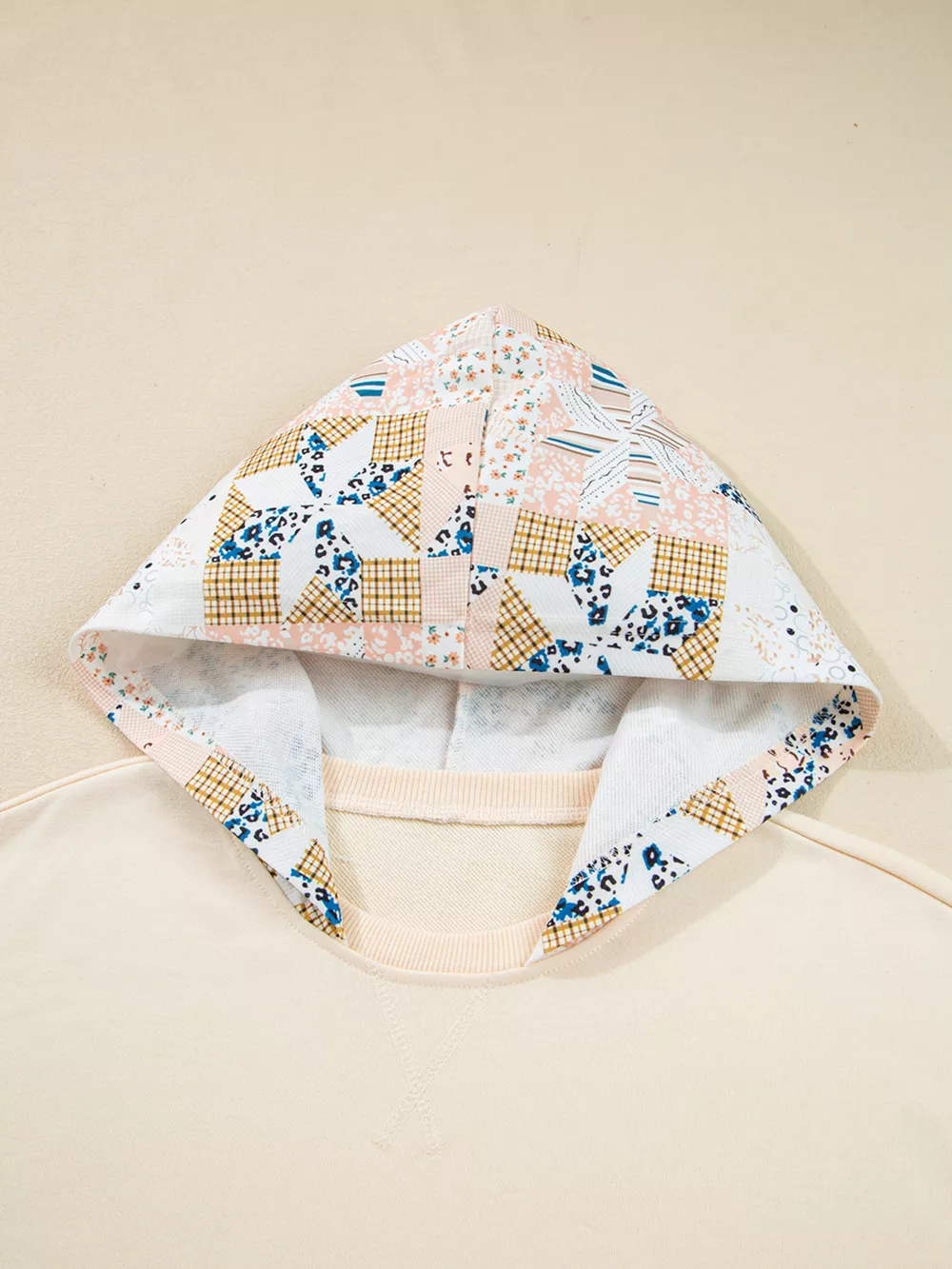 Geo Pattern Patchwork Hoodie with Kangaroo Pocket, image 4