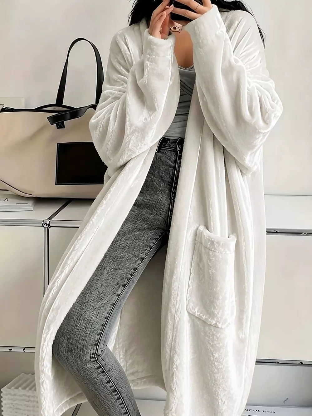 Full Size Velvet Open-Front Longline Outerwear Plus Size, image 11