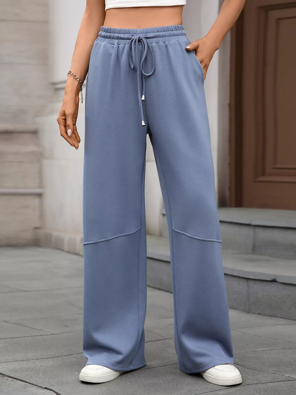 Drawstring High Waist Wide Leg Casual Pants, image 8