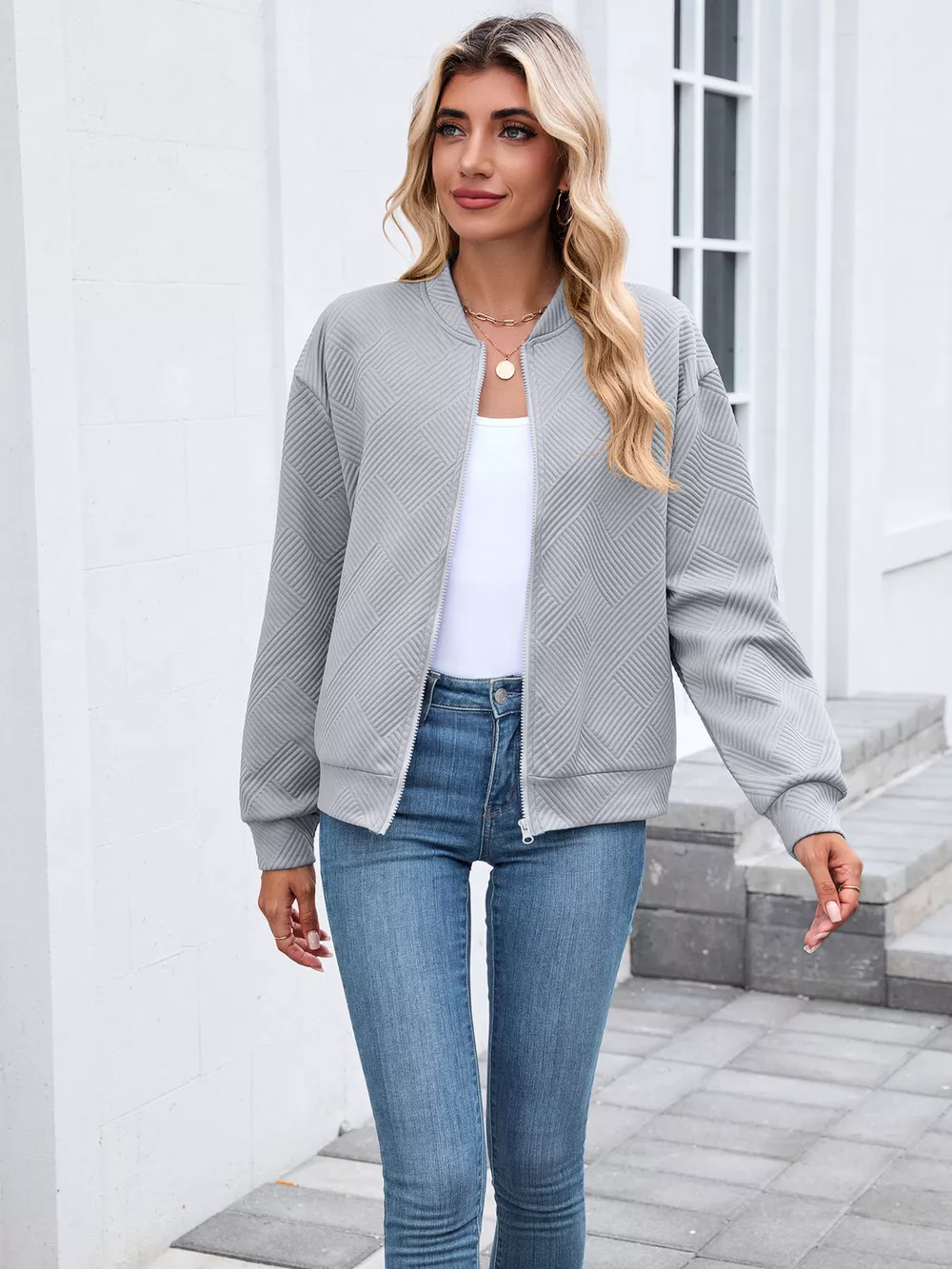 Textured Zip Up Jacket, image 2