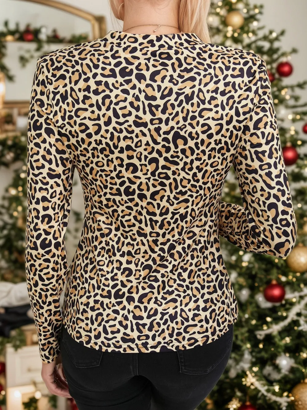 Leopard Print Cutout Long Sleeve T-Shirt, image 5